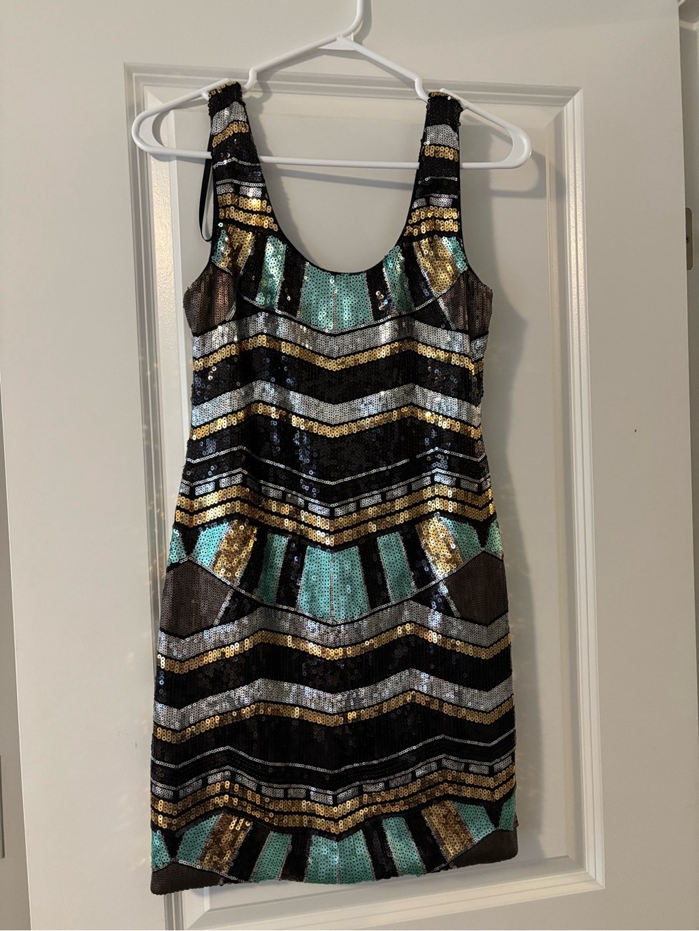 As U Wish Sequin Mini Dress in Black, Gold & Teal